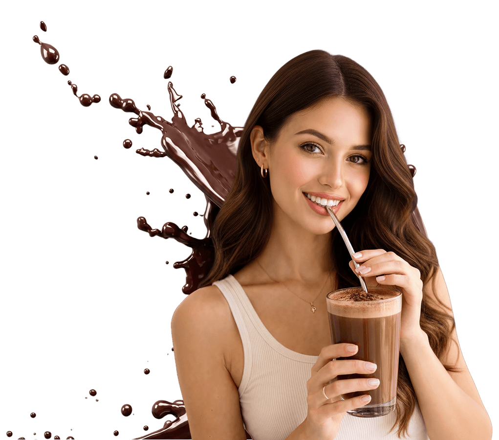 Mujer sonriente probando Chocolate Dreamzzz by Biolab