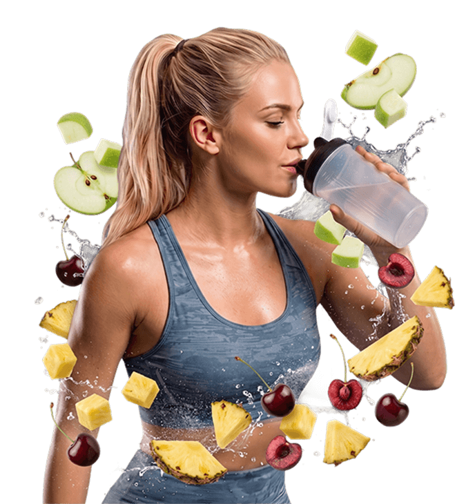 Una mujer con ropa deportiva bebe agua de una botella.